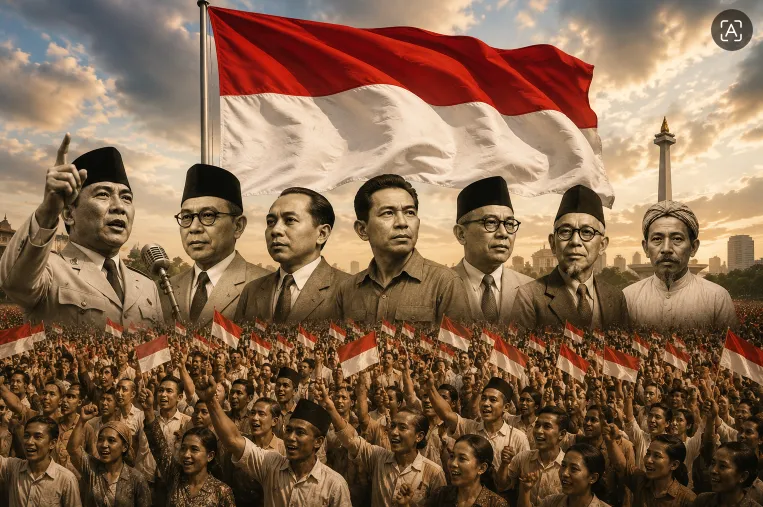 Ilustrasi nasionalisme dan para tokoh perjuangan kemerdekaan Indonesia.