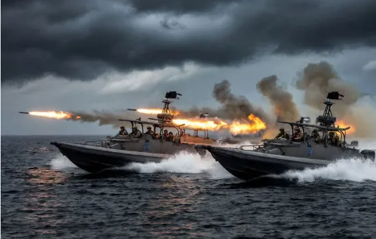 Kapal-kapal perang Iran dalam suatu manuver.