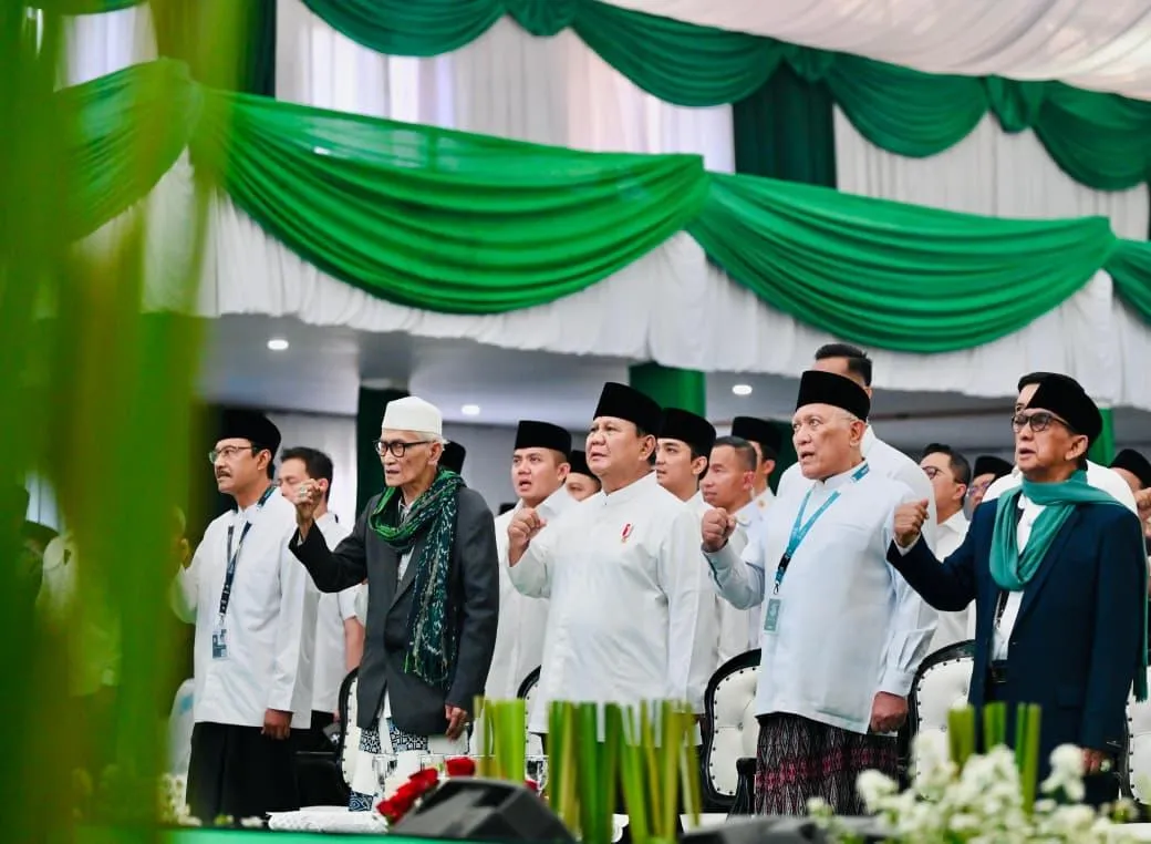 Presiden Prabowo di  Muktamar ke-35 Nahdlatul Ulama (NU) yang digelar di Pondok Pesantren Bahrul Ulum Tambakberas.
