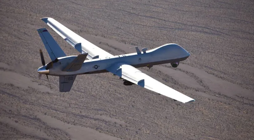 Sebuah drone MQ-9 Reaper Angkatan Udara AS melakukan misi pelatihan di atas Nevada Test and Training Range, di Nevada, AS.