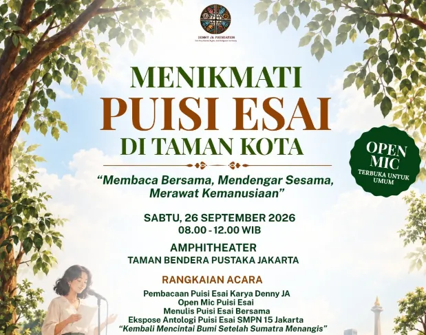 Undangan menghadiri program Menikmati Puisi Esai di Taman Kota yang digelar Denny JA Foundation (DJAF).