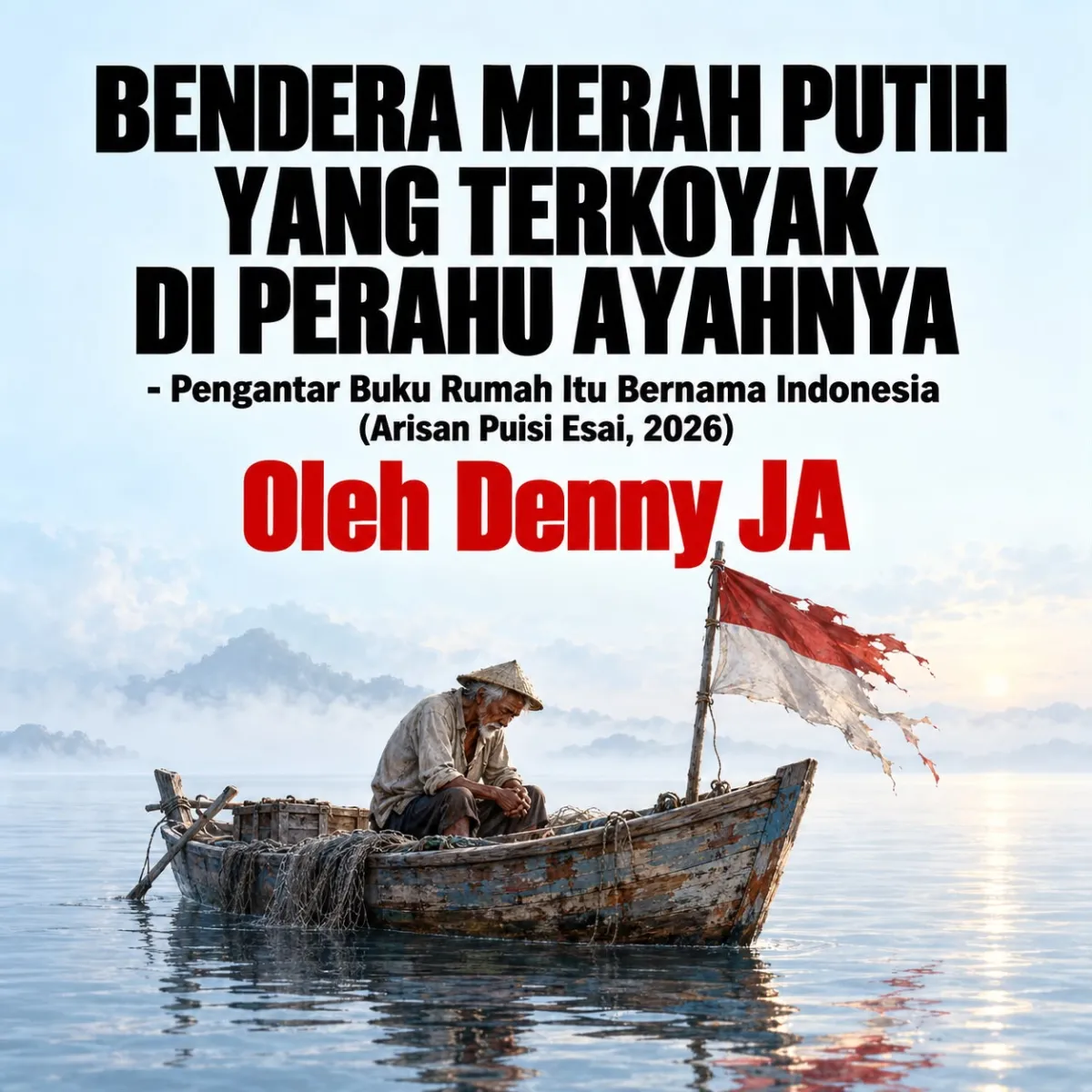 Ilustrasi bendera merah putih di perahu ayah.