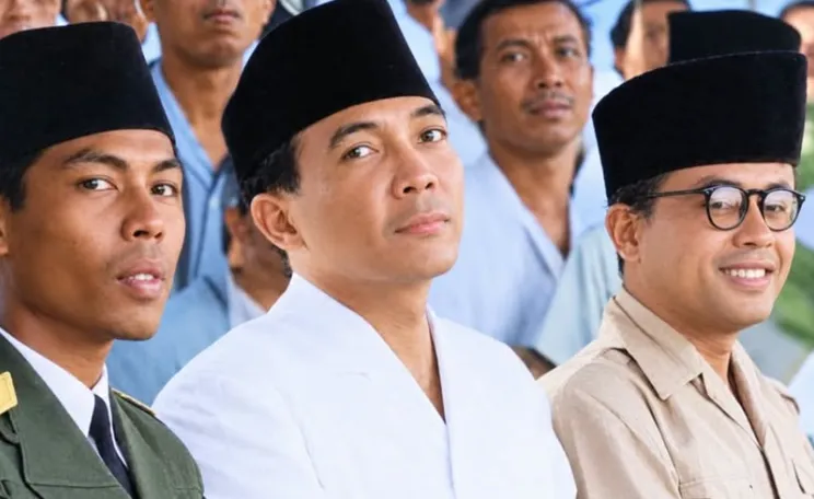 Ilustrasi para tokoh mengenakan peci.