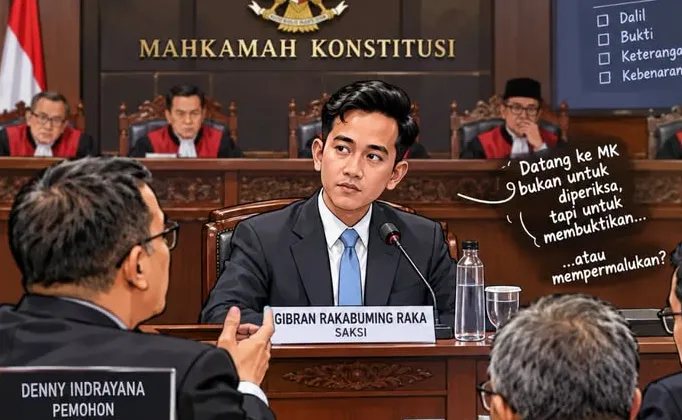 Ilustrasi Gibran bersaksi di Mahkamah Konstitusi.