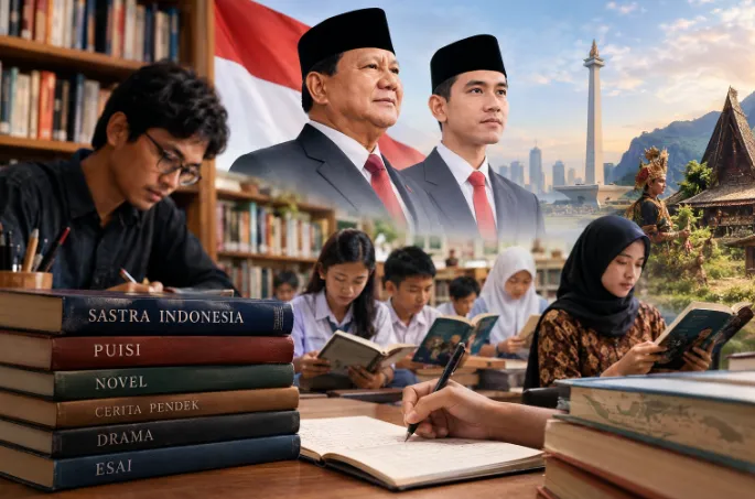 Ilustrasi kehidupan sastra Indonesia pada 2 tahun pertama pemerintahan Prabowo-Gibran.