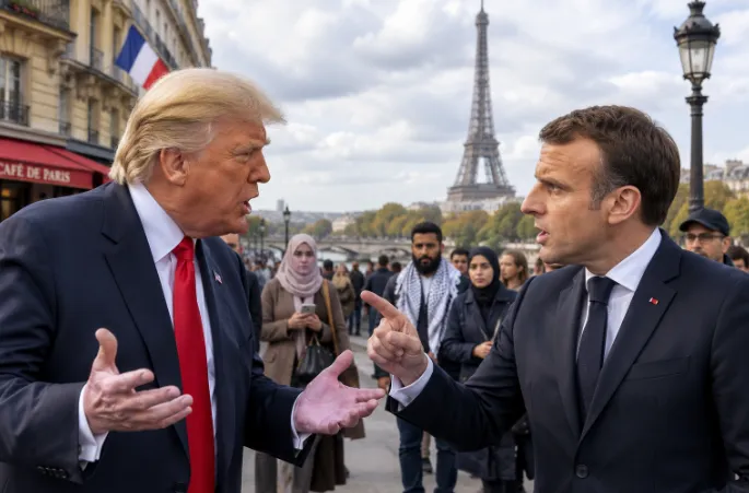 Ilustrasi perdebatan Trump dan Macron.