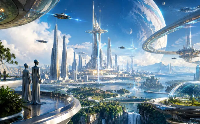 Ilustrasi peradaban supermaju di planet lain.