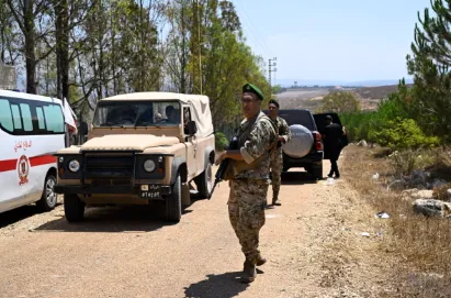 Pasukan tentara Lebanon ditempatkan di desa Zawtar al-Gharbiyeh, Provinsi Nabatieh, Lebanon pada 21 Juli 2026.